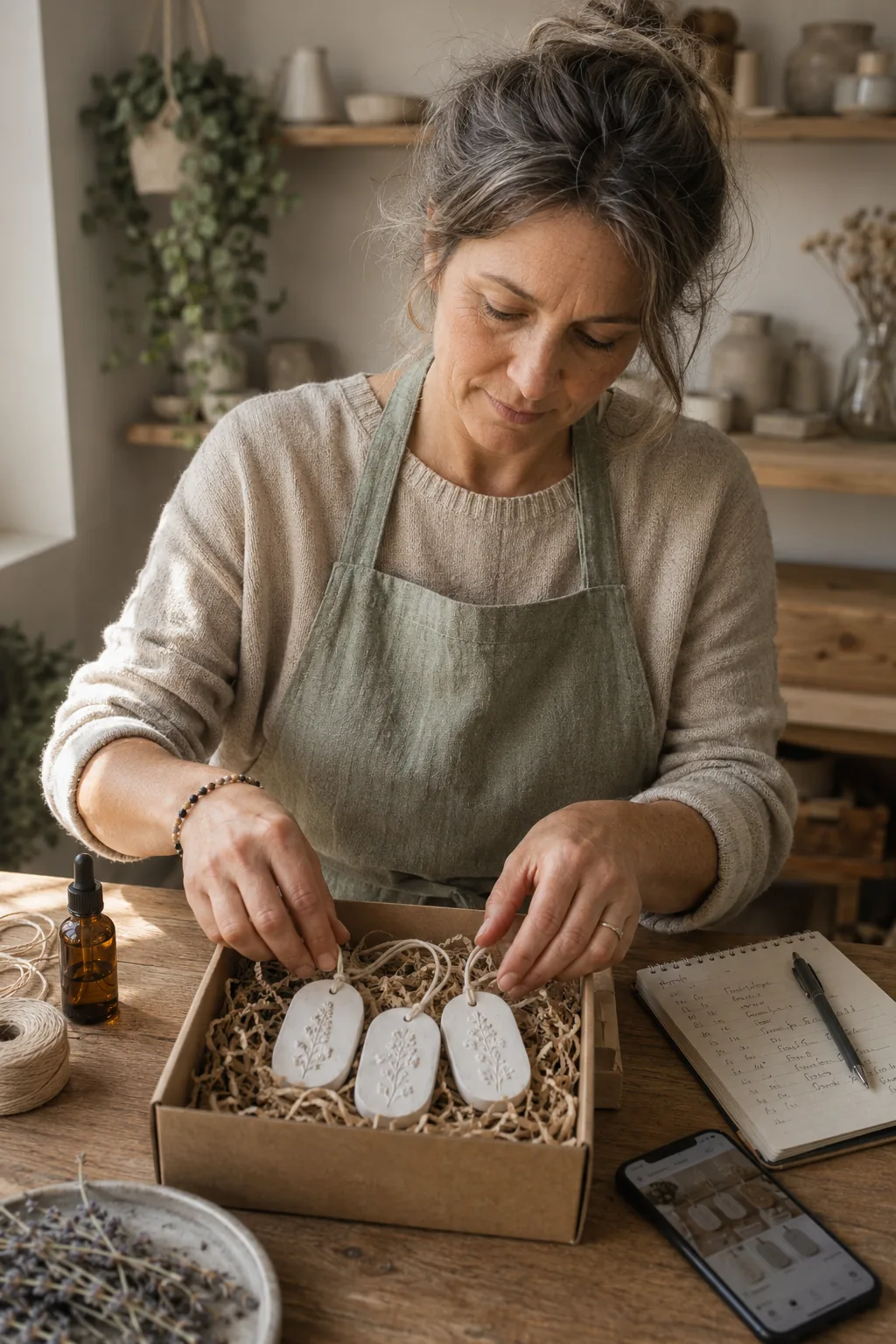 Packing finished aroma stones into gift boxes